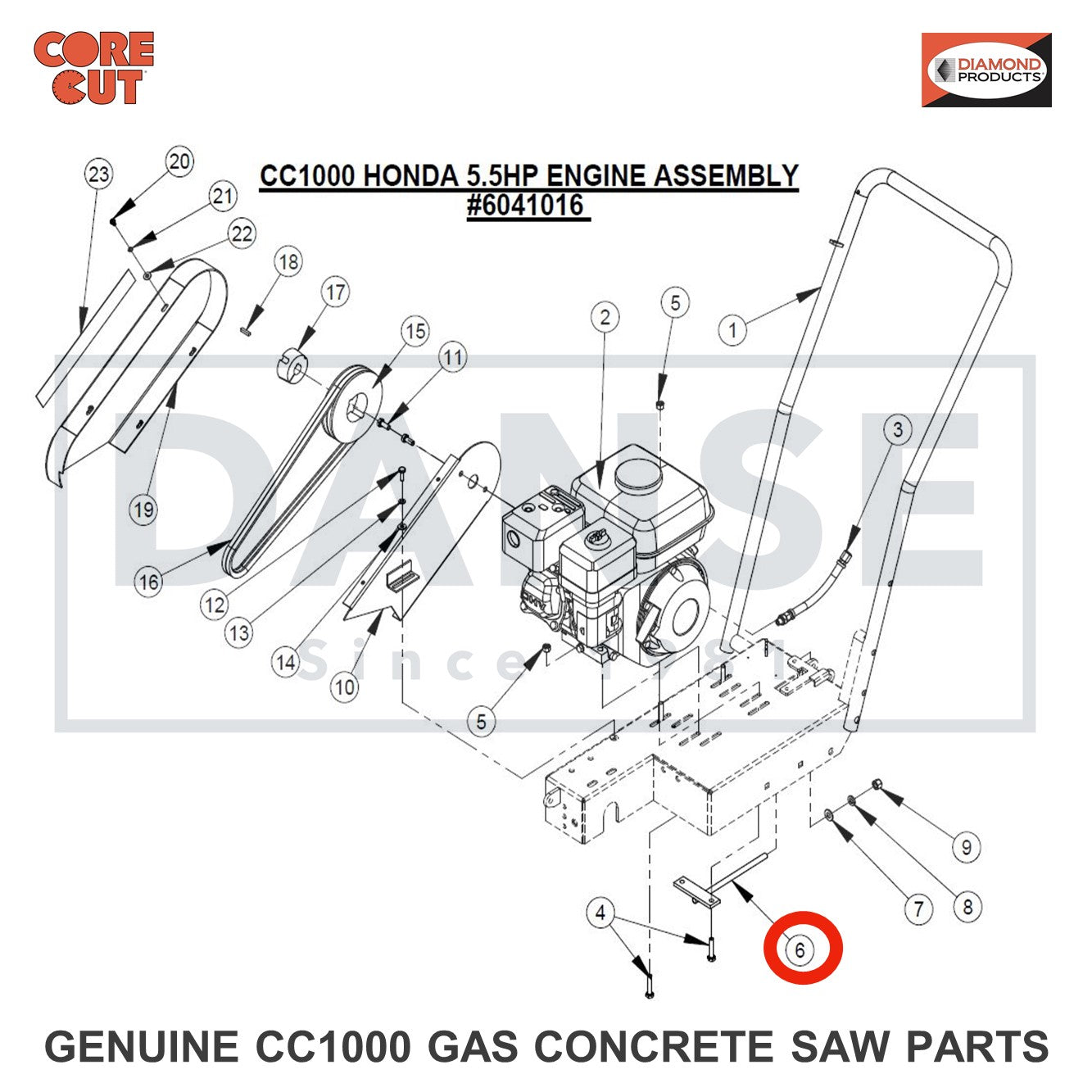 6041082 Belt Adjustment Shaft for CC1000 Concrete Saw Core Cut by Diamond Products
