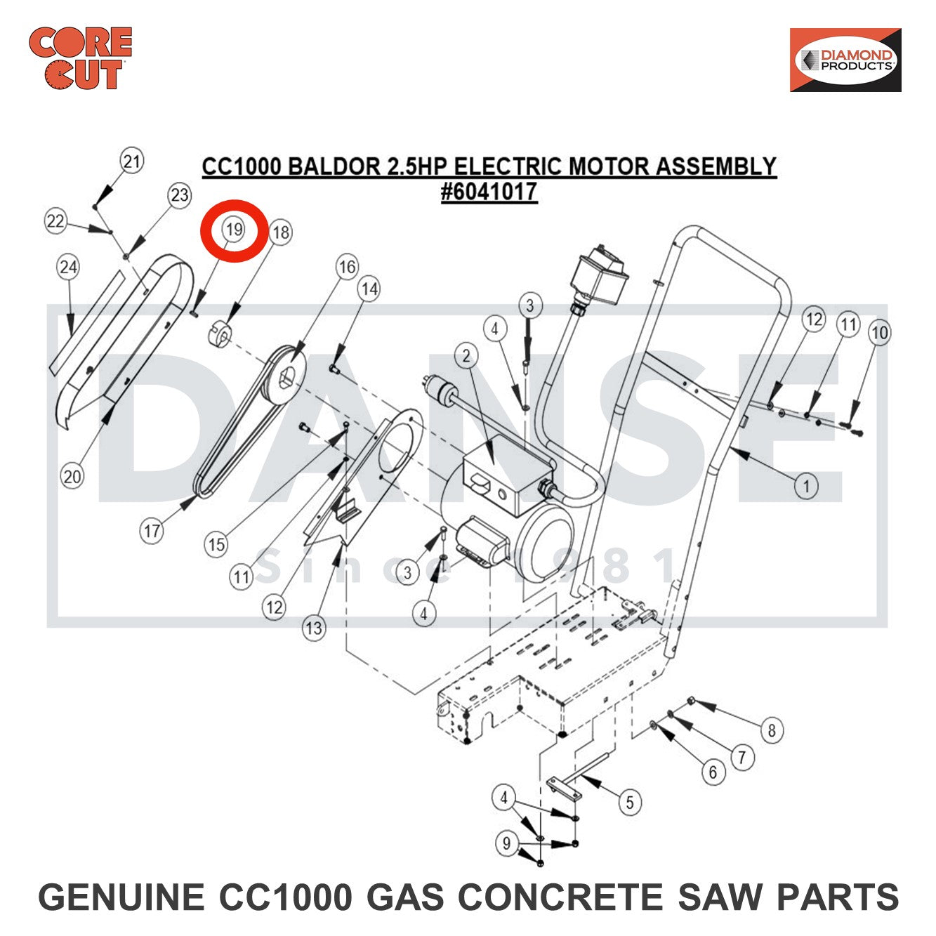 6047978 Key, 3/16" Sq. x 27/32" for CC1000 Concrete Saw Core Cut by Diamond Products
