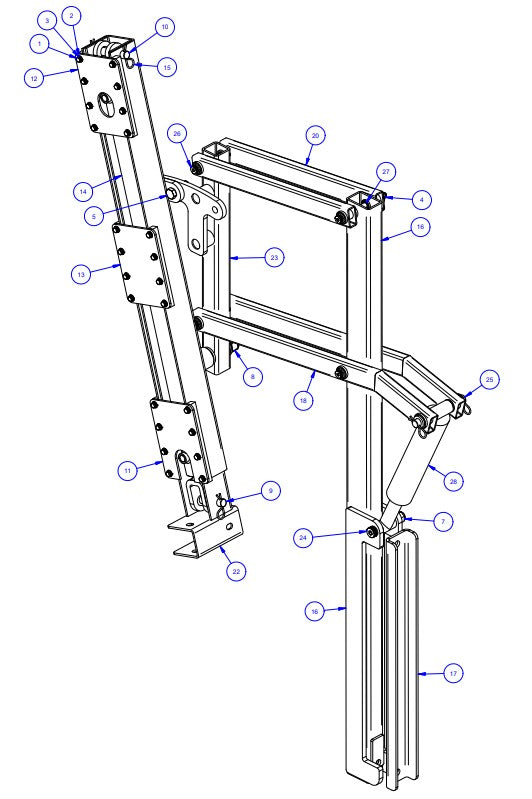 TRTP275 Triple Roller Tube Pavers Right Rack Lift Assembly Parts by Allen Engineering