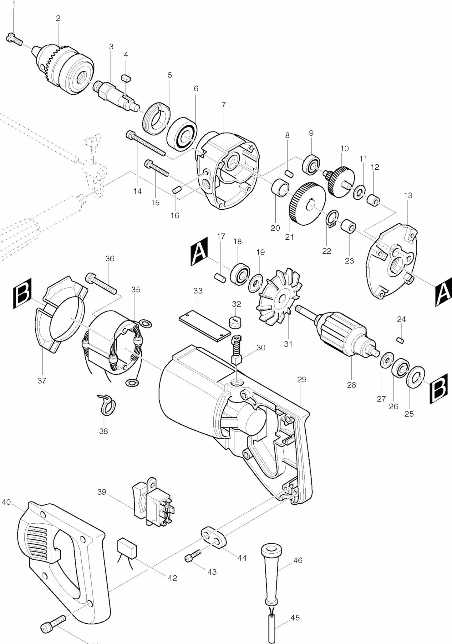 6301LR Drill Assembly Parts By Makita