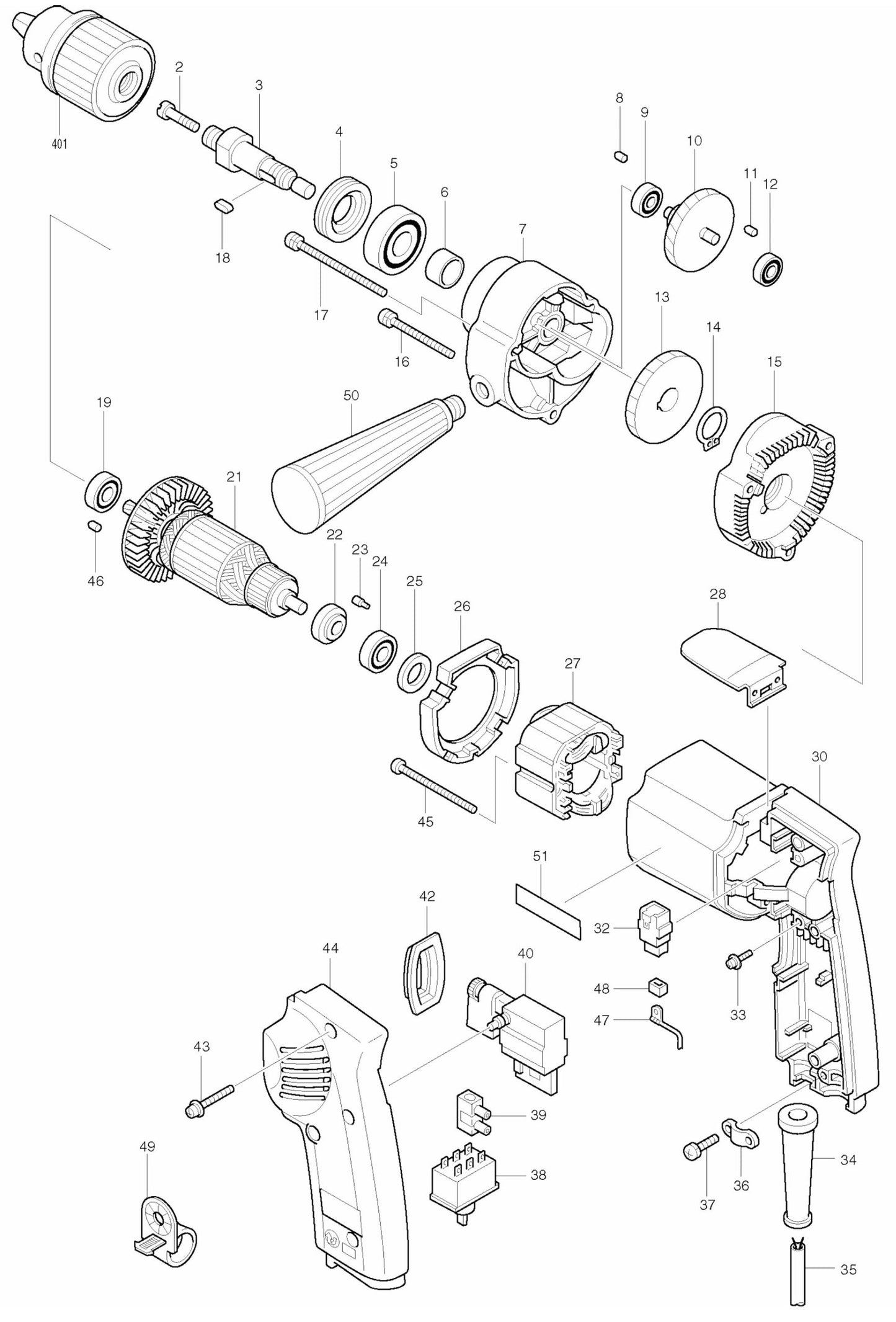 6302 Drill Assembly Parts By Makita