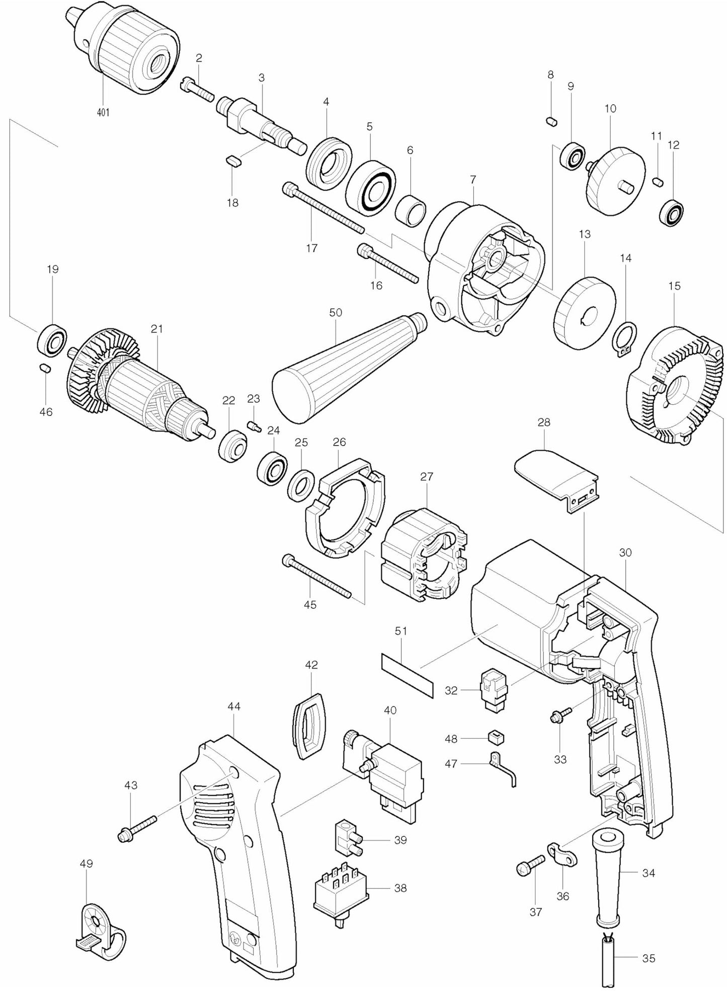 6303 Drill Assembly Parts By Makita