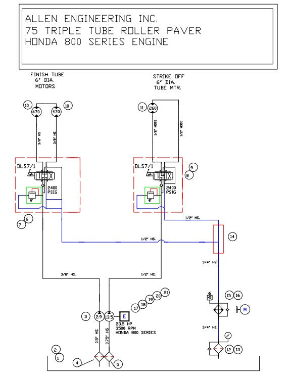 TRTP75 Hydraulic Schematic without Steering Leg Assembly Parts by Allen Engineering