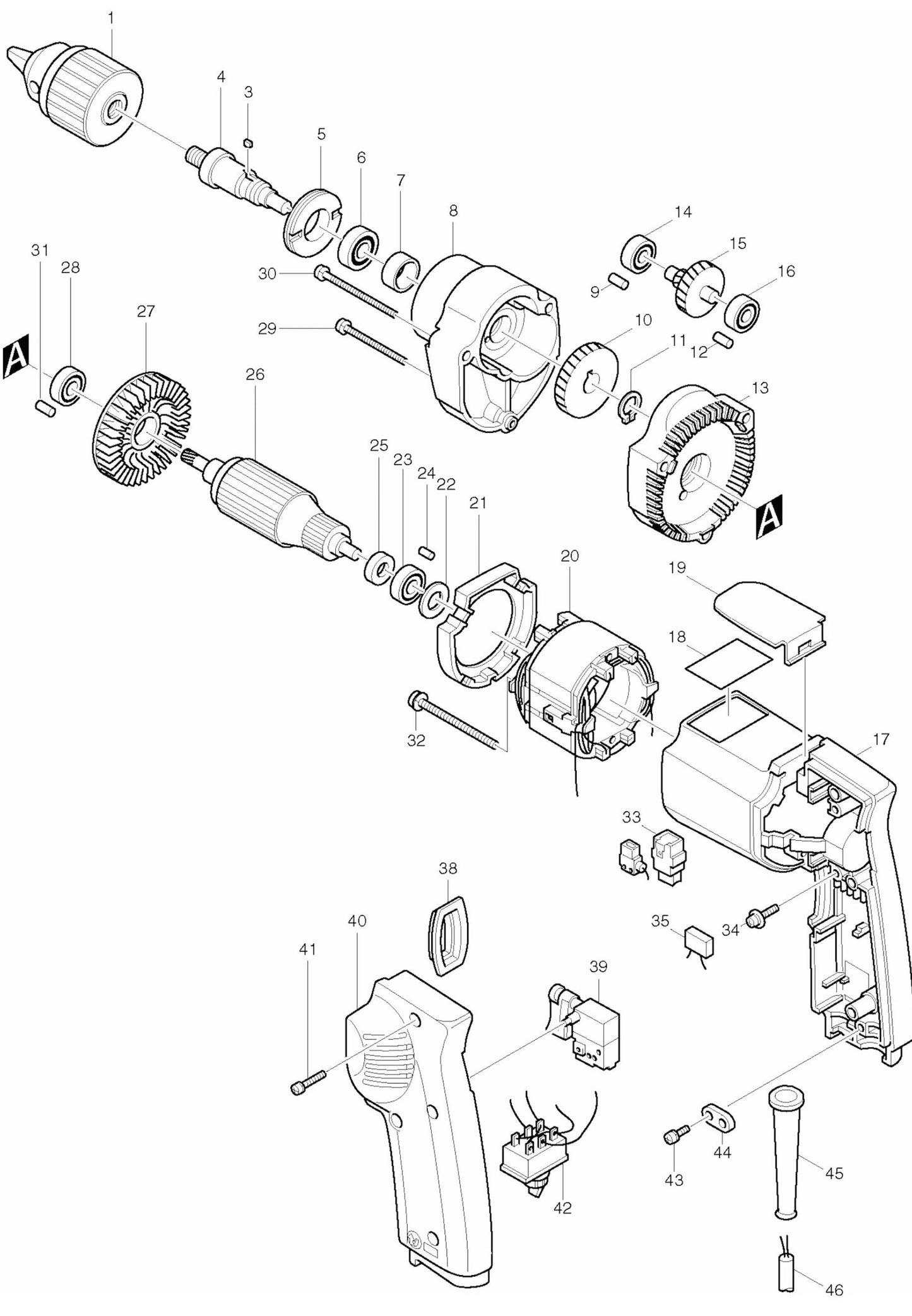 6403 Drill Assembly Parts By Makita