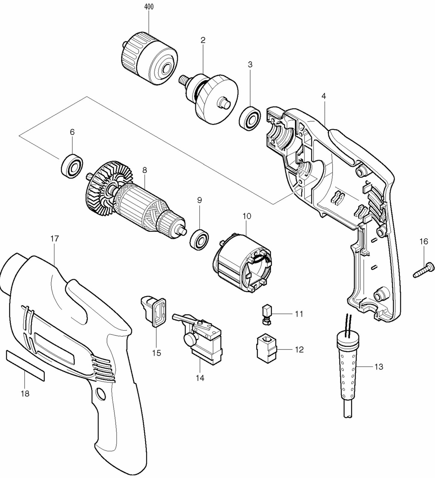 6406 Drill Assembly Parts By Makita