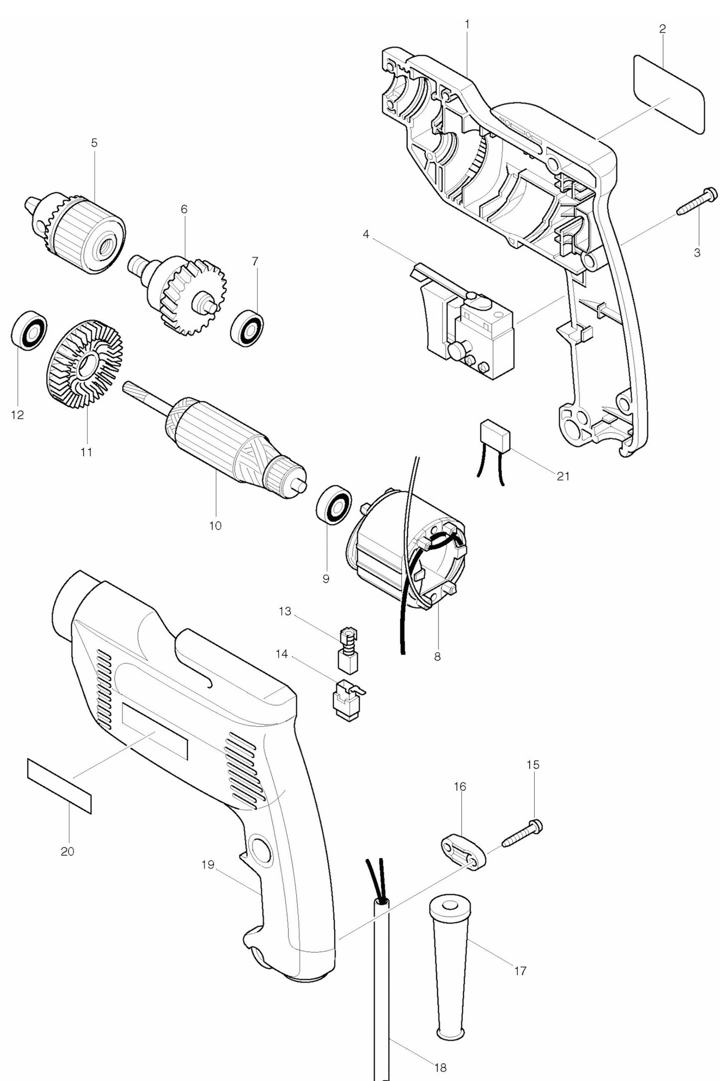 6407 Drill Assembly Parts By Makita