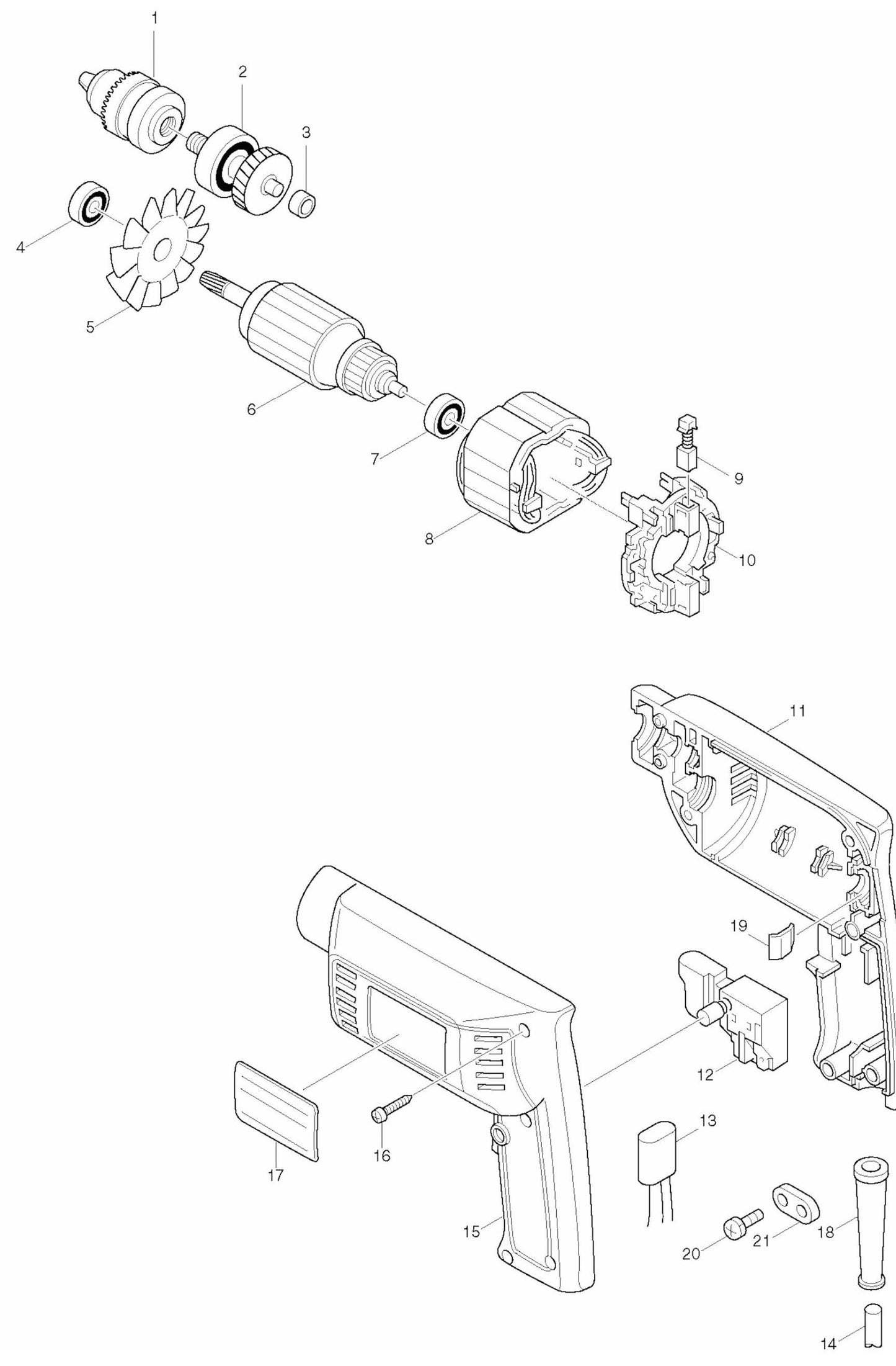 6501 Drill Assembly Parts By Makita