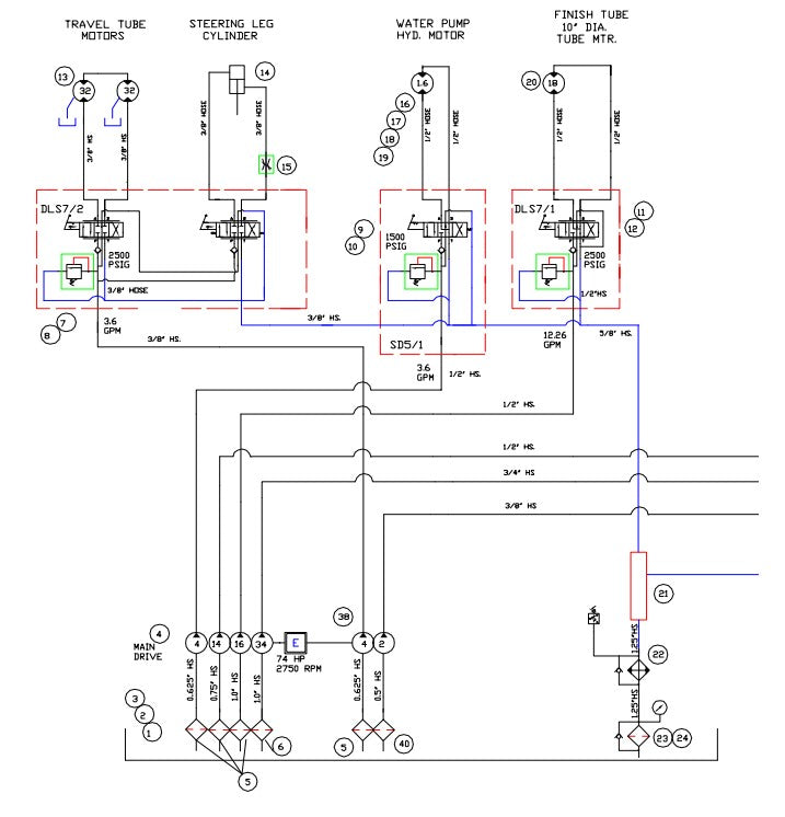 TRTP265 Hydraulic Schematic Example, 32’-34’ Assembly Parts by Allen Engineering