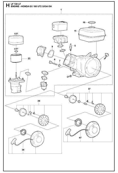 Engine- Honda GX 160 UT2 SXS4 OH Assembly Parts For LF 130 LT Diesel By Husqvarna