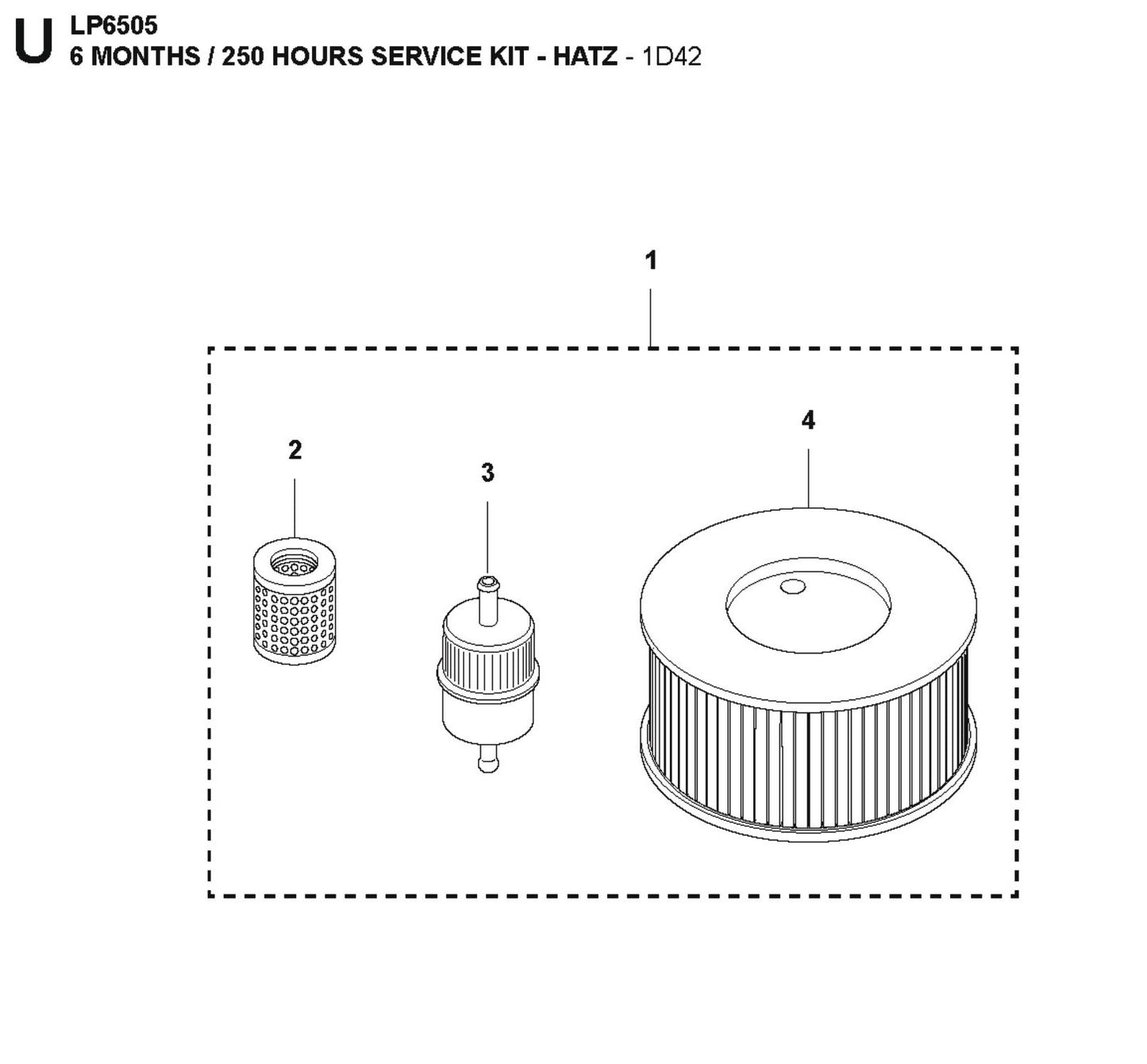 6 Months / 250 Hours Service Kit - Hatz -1D42 Parts For LP 6505 Walk Behind Roller By Husqvarna