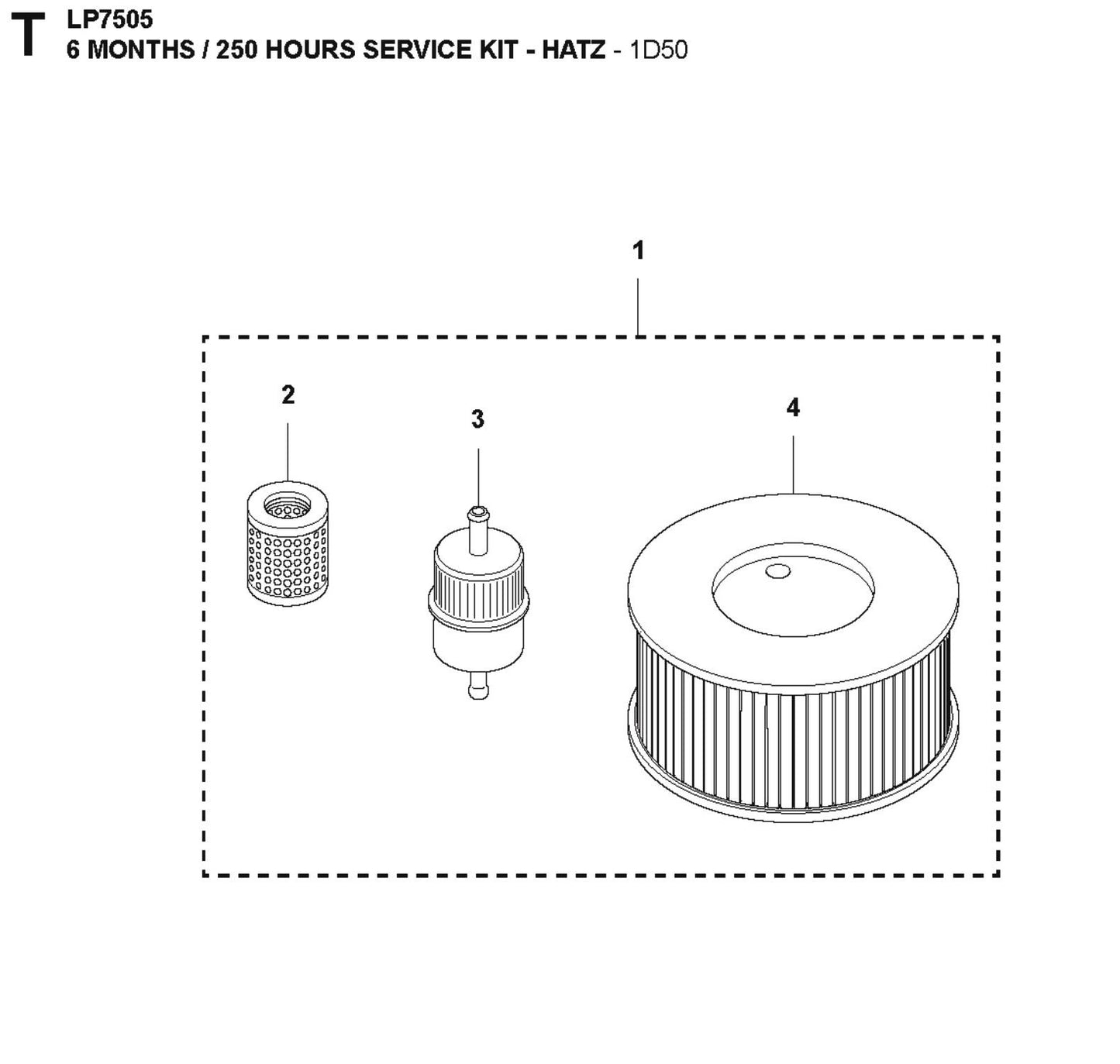 6 Month/ 250 Hours Service Kit- Hatz- 1D50 Parts For LP7505 Walk Behind Roller By Husqvarna