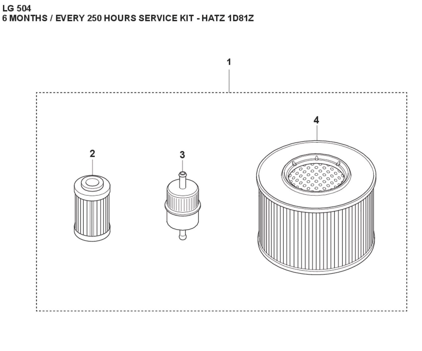 6 Months / Every 250 Hours Service Kit - Hatz 1D81Z Parts For LG 504 Reversible Plate Compactor By Husqvarna