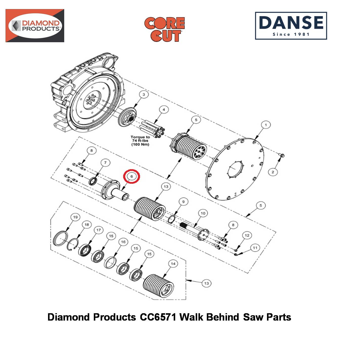Shaft Support Sleeve For CC6571 Pto 6019062 Fits Core Cut CC6571 Walk Behind Saw By Diamond Products