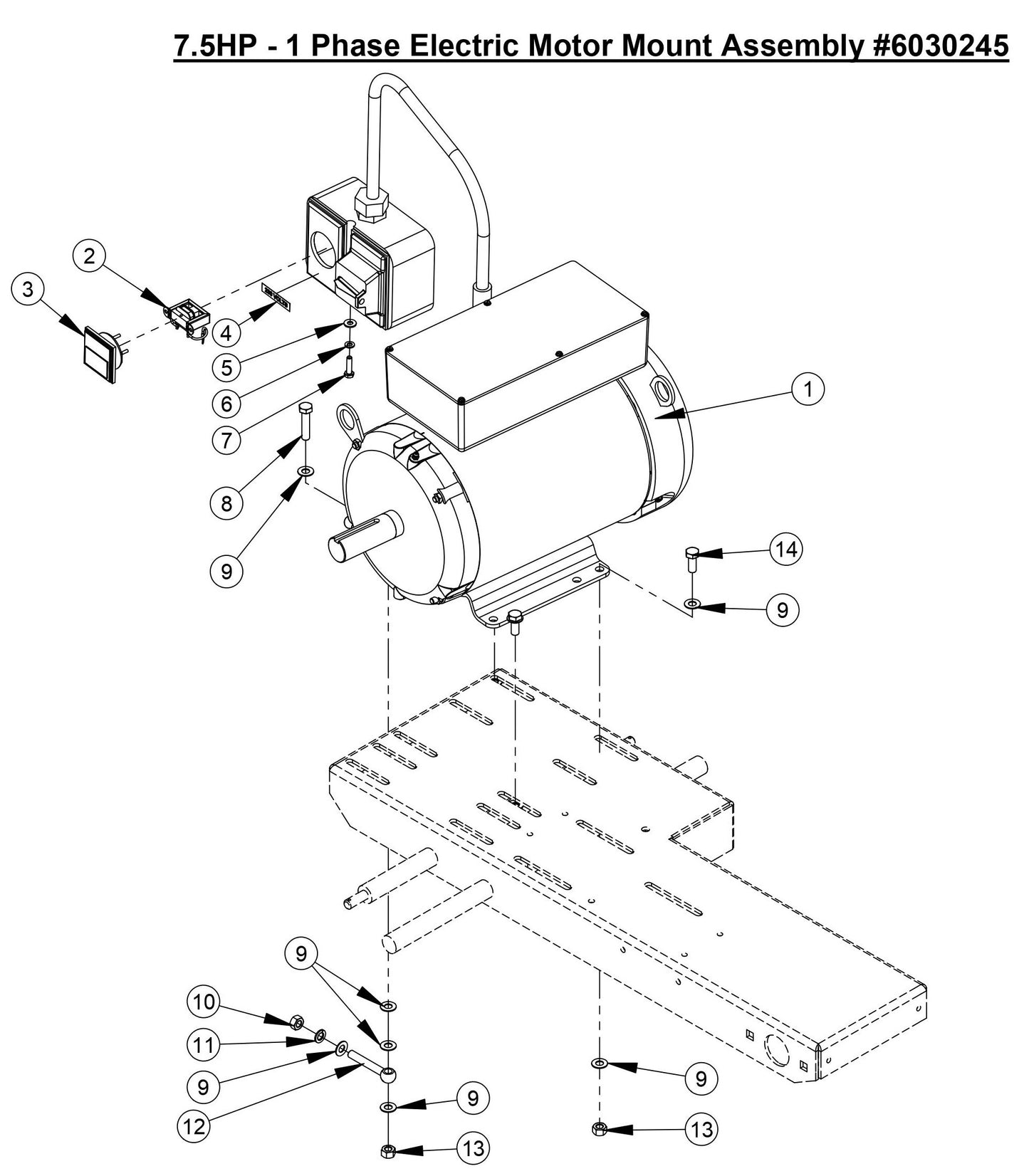 CC800M 7.5HP - 1 Phase Electric Motor Mount Assembly