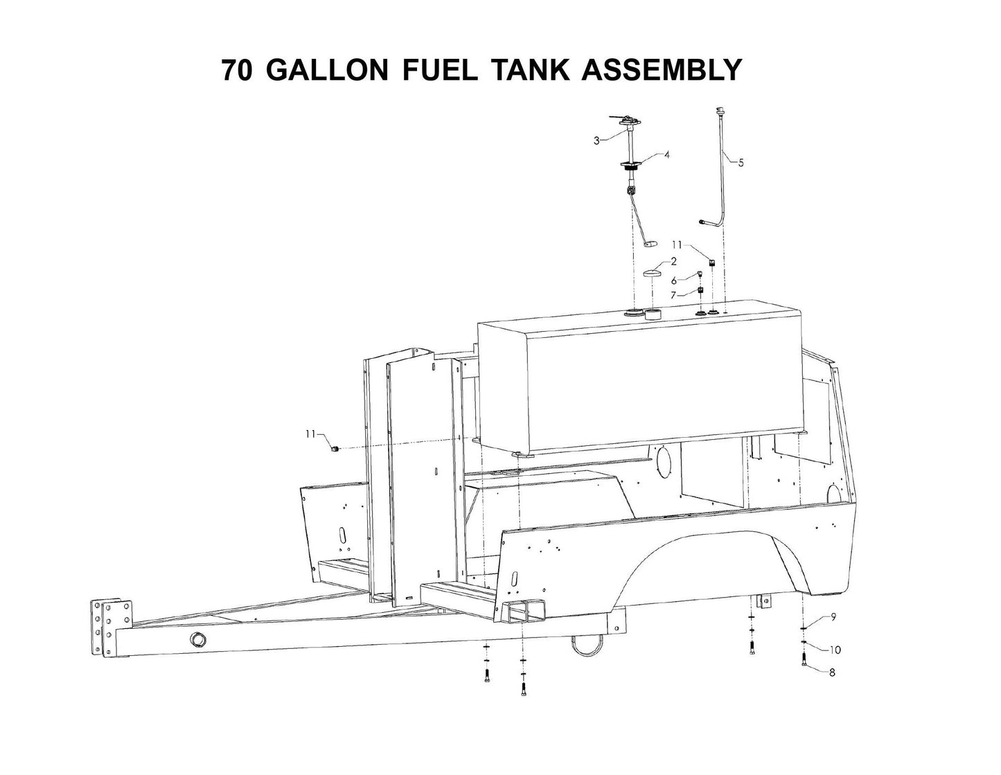 V-Series Maxi-Lite 15-20KW-70 Gallon Fuel Tank Assembly Parts By Allmand