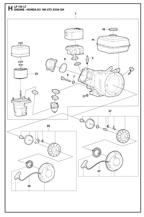 Engine-Honda GX 160 UT2 SXS4 OH Assembly Parts For LF 130 LT Petrol By Husqvarna