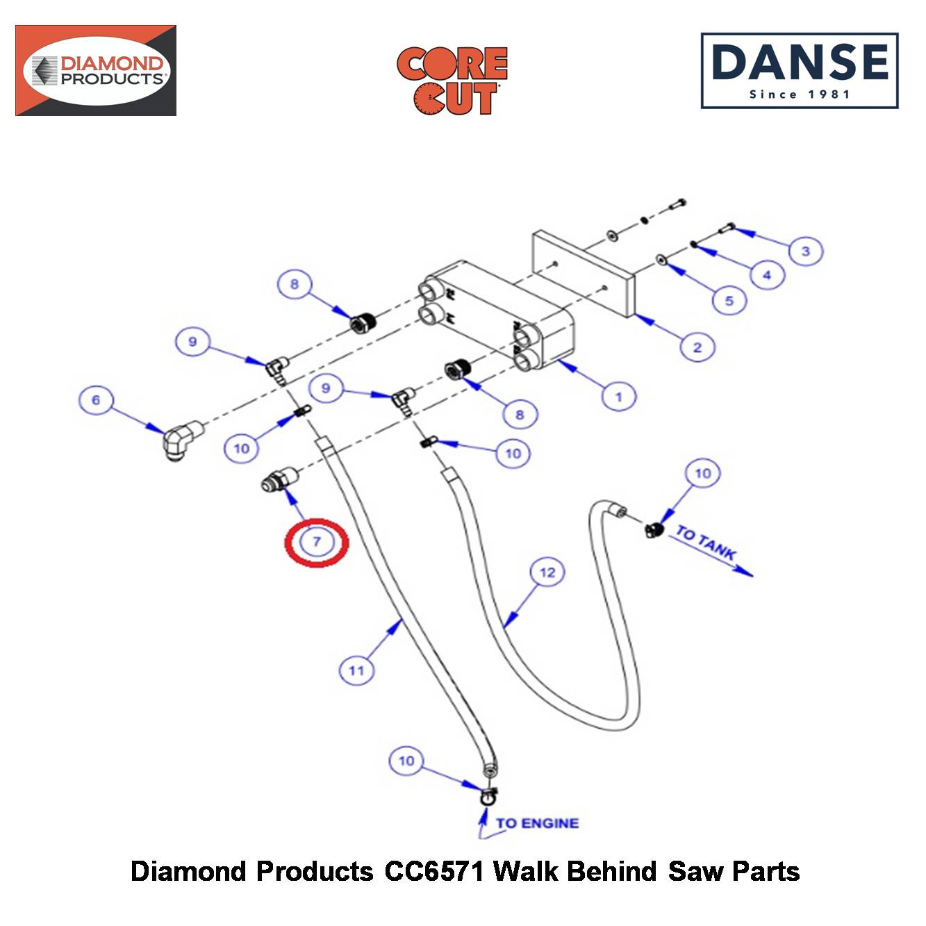 1/2"M.PIPE To 1/2"M.JIC Straight Adapter 3200283 Fits Core Cut CC6571 Walk Behind Saw By Diamond Products