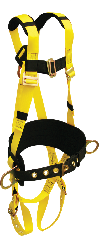 853AB Full Body Harness, single back dorsal d-ring, hip positioning d-rings, comfort waist pad, removable tool belt, sub-pelvic strap, shoulder pads, tongue buckle legs by FrenchCreek Production Yellow