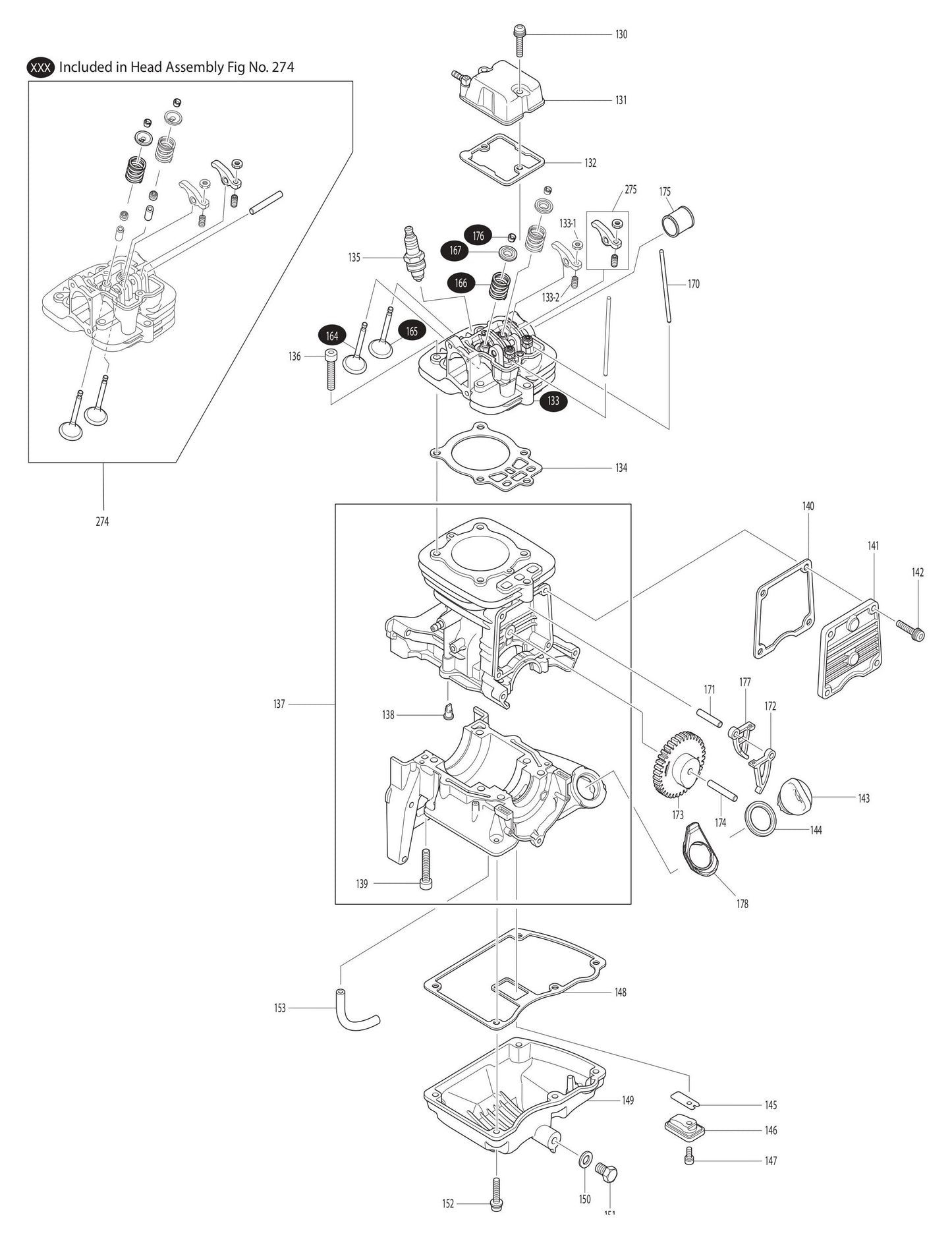 EB7650WH Cylinder, Head Assembly, Crank Case Assembly Parts