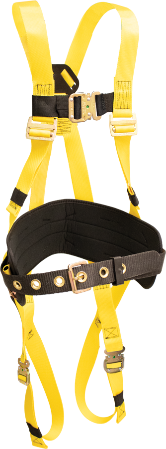 870 Full Body Harness, single back dorsal d-ring, waist pad, w/removable tool belt, bayonet buckle legs by FrenchCreek Production Yellow