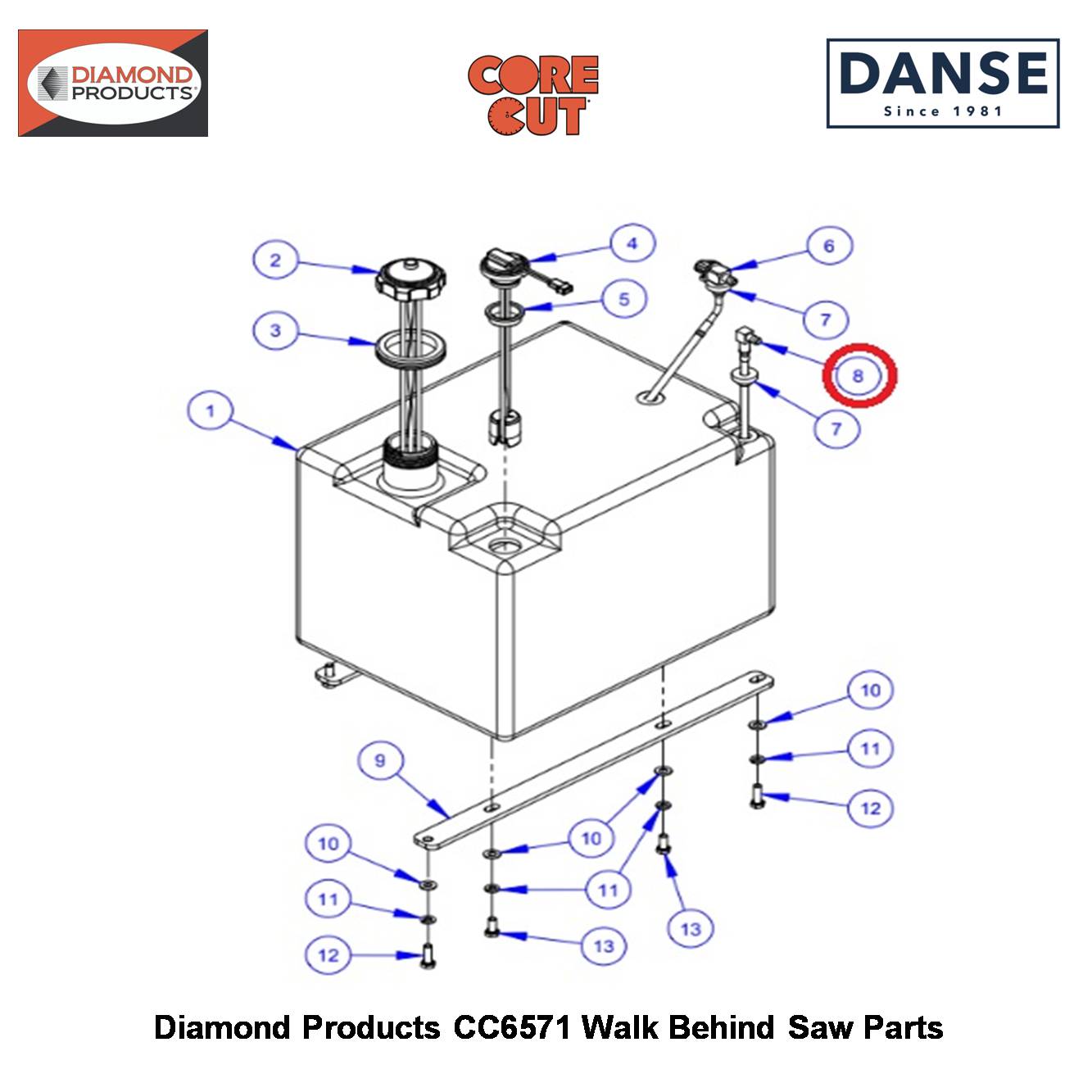 Tank Elbow With Tube 8-1/2"L With 5/16"BARB 2503708 Fits Core Cut CC6571 Walk Behind Saw By Diamond Products