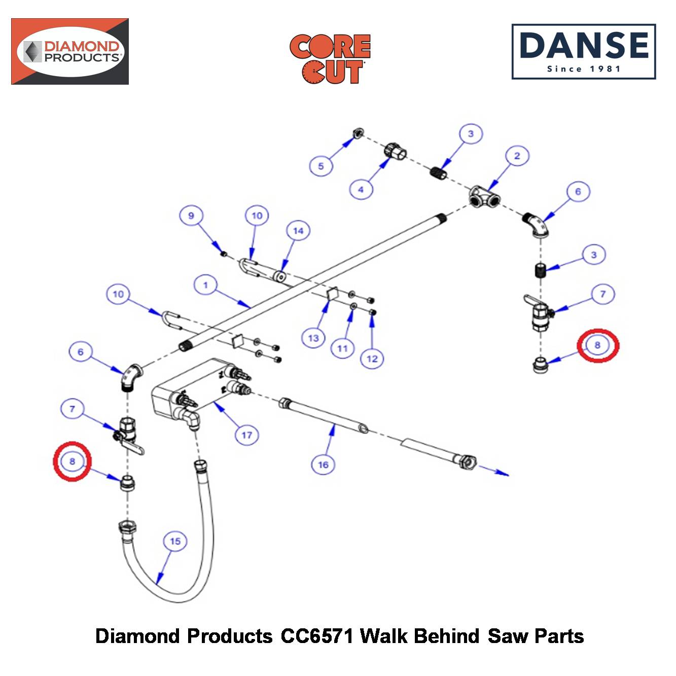 3/4"M.GARDEN - 1/2"M.PIPE 3200155 Fits Core Cut CC6571 Walk Behind Saw By Diamond Products