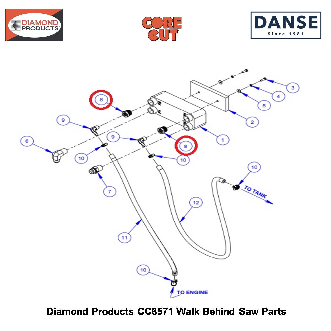 1/2"M.-1/4"F.PIPE Reducer 3200229 Fits Core Cut CC6571 Walk Behind Saw By Diamond Products