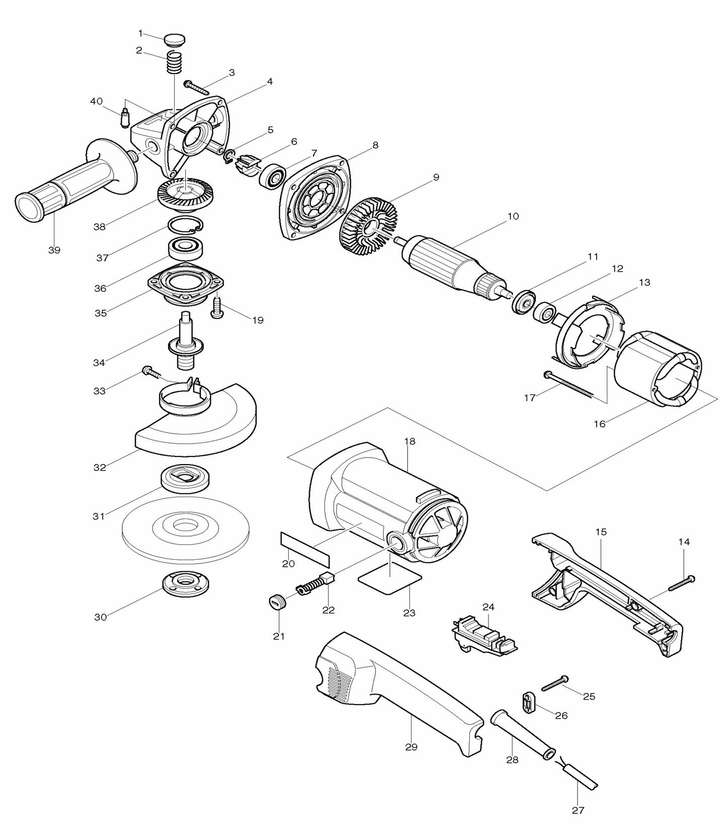 9016DB Angle Grinder Assembly Parts