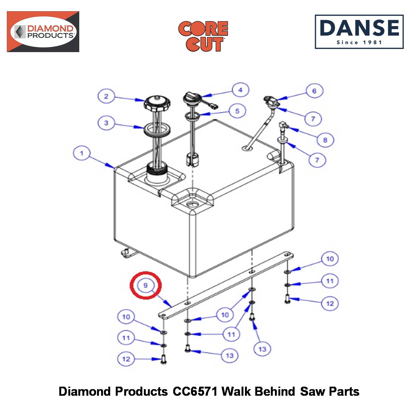 Fuel Tank Mount Bar -6500 6010257 Fits Core Cut CC6571 Walk Behind Saw By Diamond Products