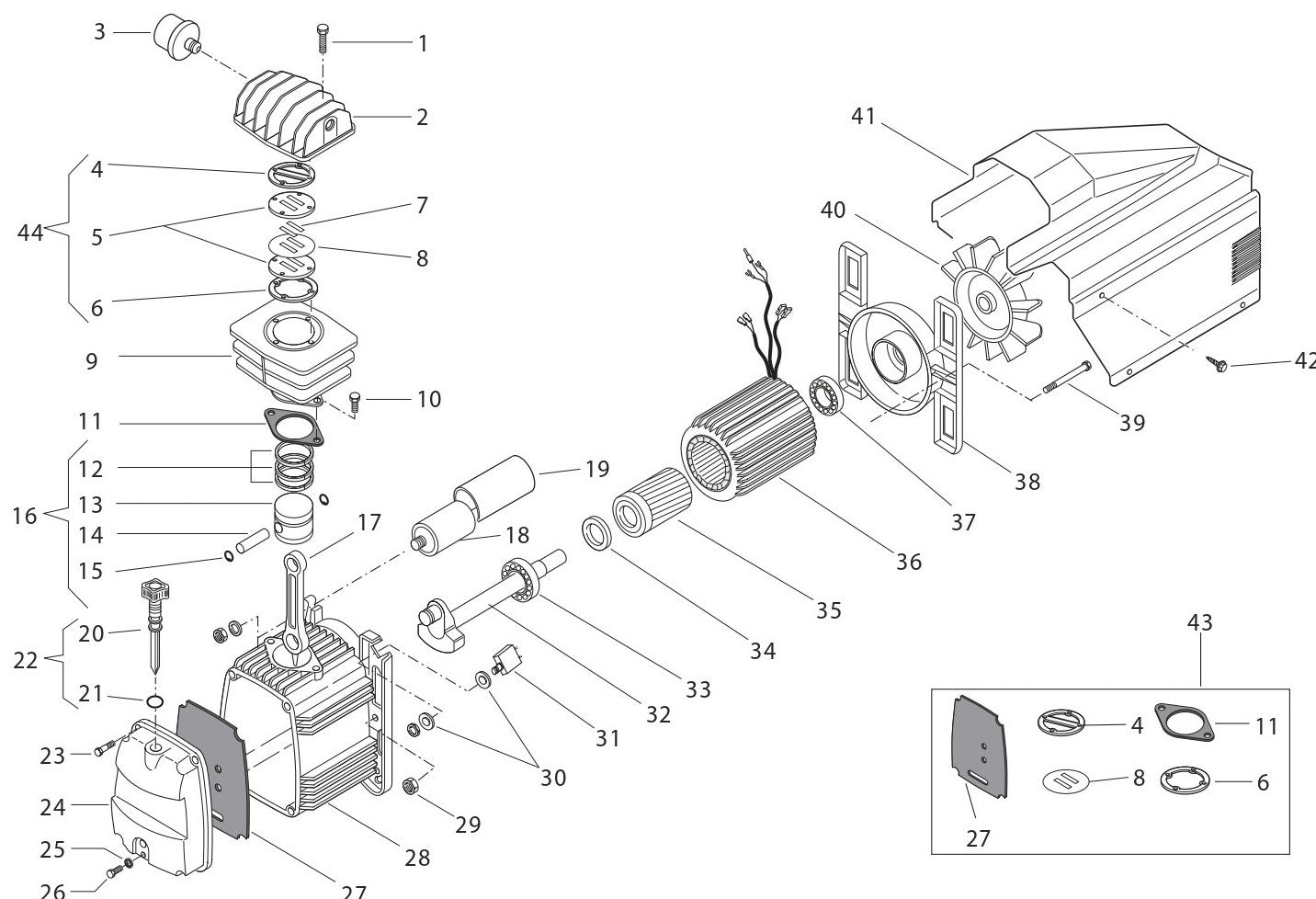 1 A2G246-HC4V / A2G246-HC5H Electric Hand Carry Air Compressor Parts 2 By Jenny Products