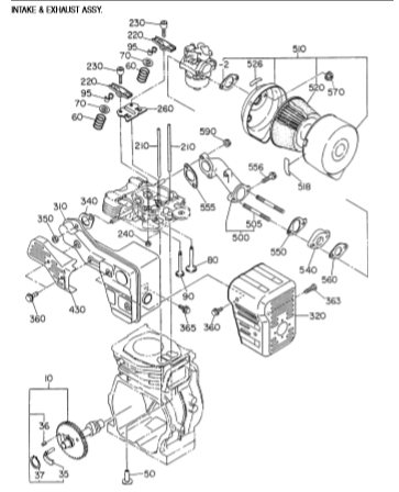 AAAAA ROBIN EH-17 ENGINE —Intake and Exhaust Assy. Parts By Multiquip