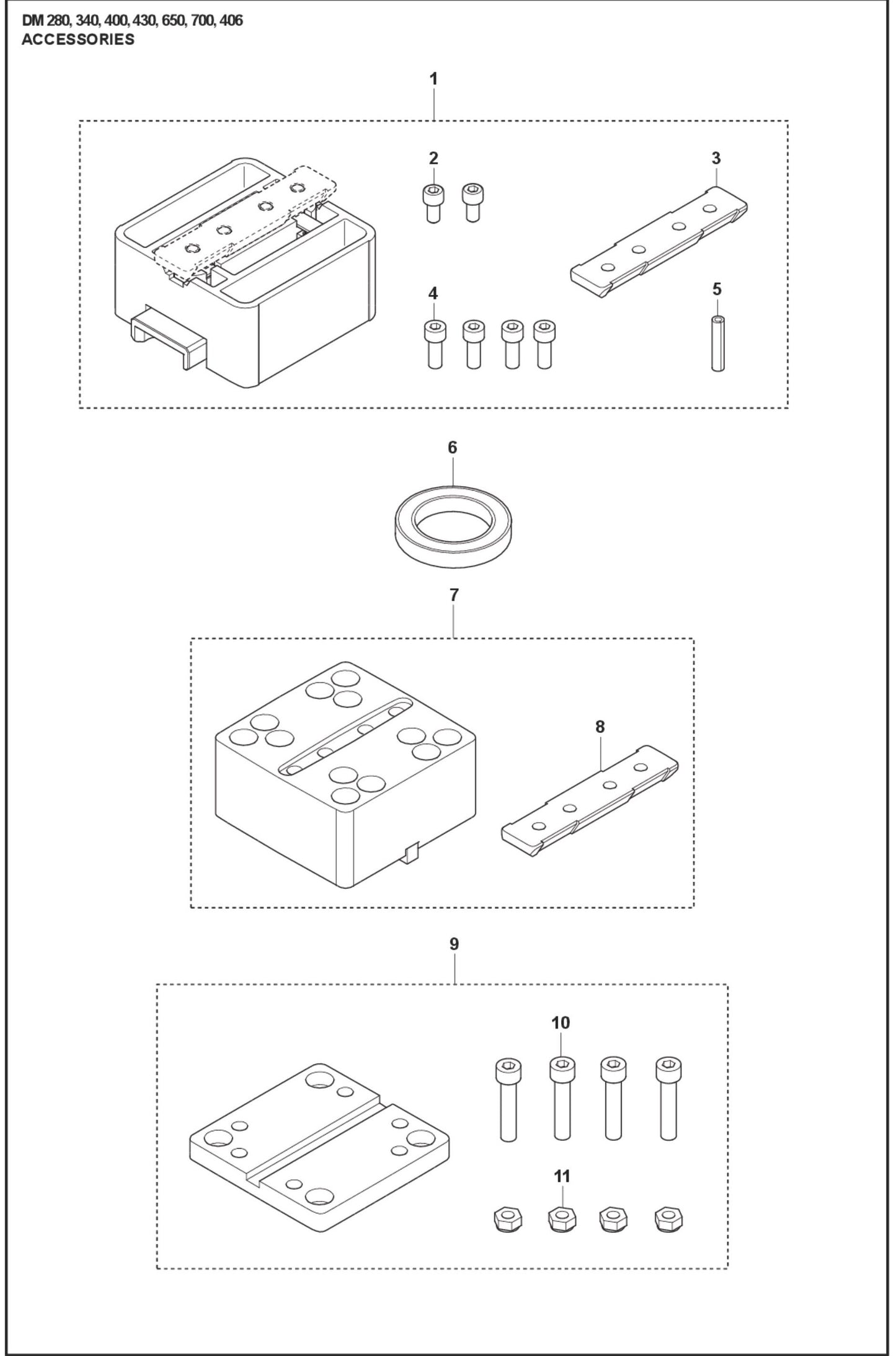 DM 280, 340, 400,430, 650, 700, 406 Accessories Parts For DM 650 By Husqvarna