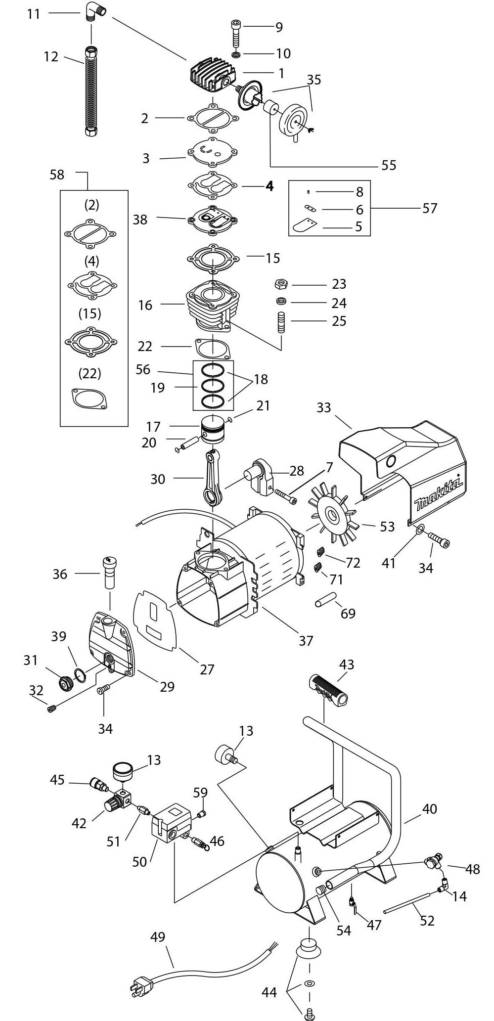 Air Compressor Assembly Parts For MAC700 Air Compressor By Makita