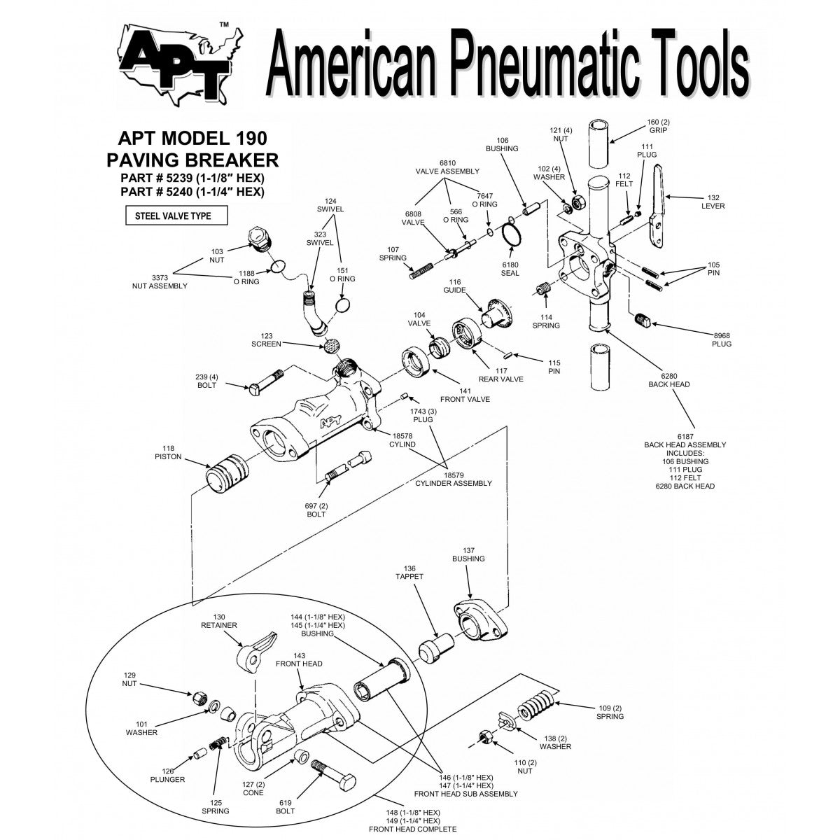 APT 190 PAVING BREAKER PARTS
