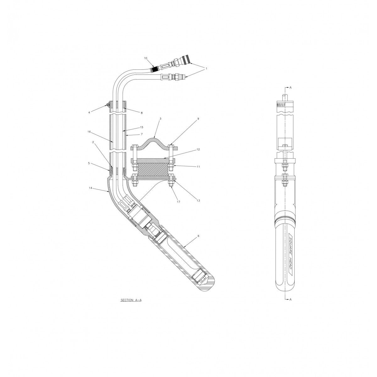 Assembly, Hydraulic, Angled, GT11-123-A, 138 in. 11.5 ft Hose Parts for Hydraulic Concrete Vibrator By Wyco
