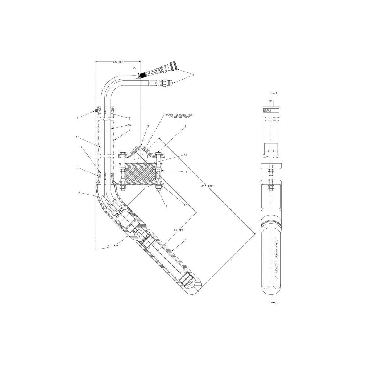 Assembly, Hydraulic, Angled, Square, Compact, 96 in. Hose Parts for Hydraulic Concrete Vibrator By Wyco