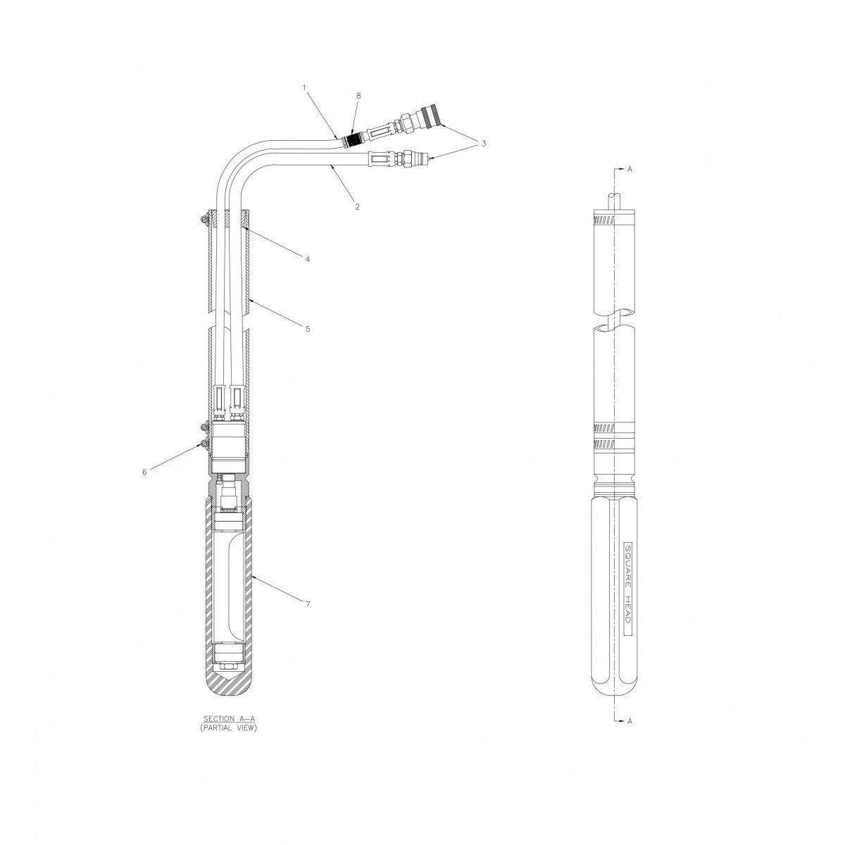 Assembly, Hydraulic, Straight, Square, 2500, 9 ft Hydraulic Parts for Hydraulic Concrete Vibrator By Wyco