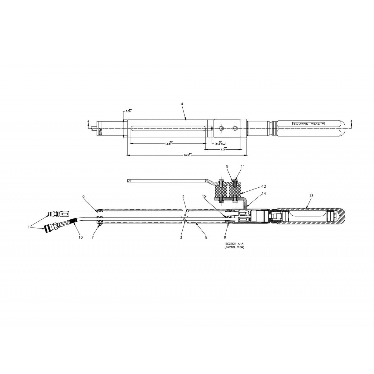 Assembly, Hydraulic, Straight or Bent, Square, 2500 Parts for Hydraulic Concrete Vibrator By Wyco