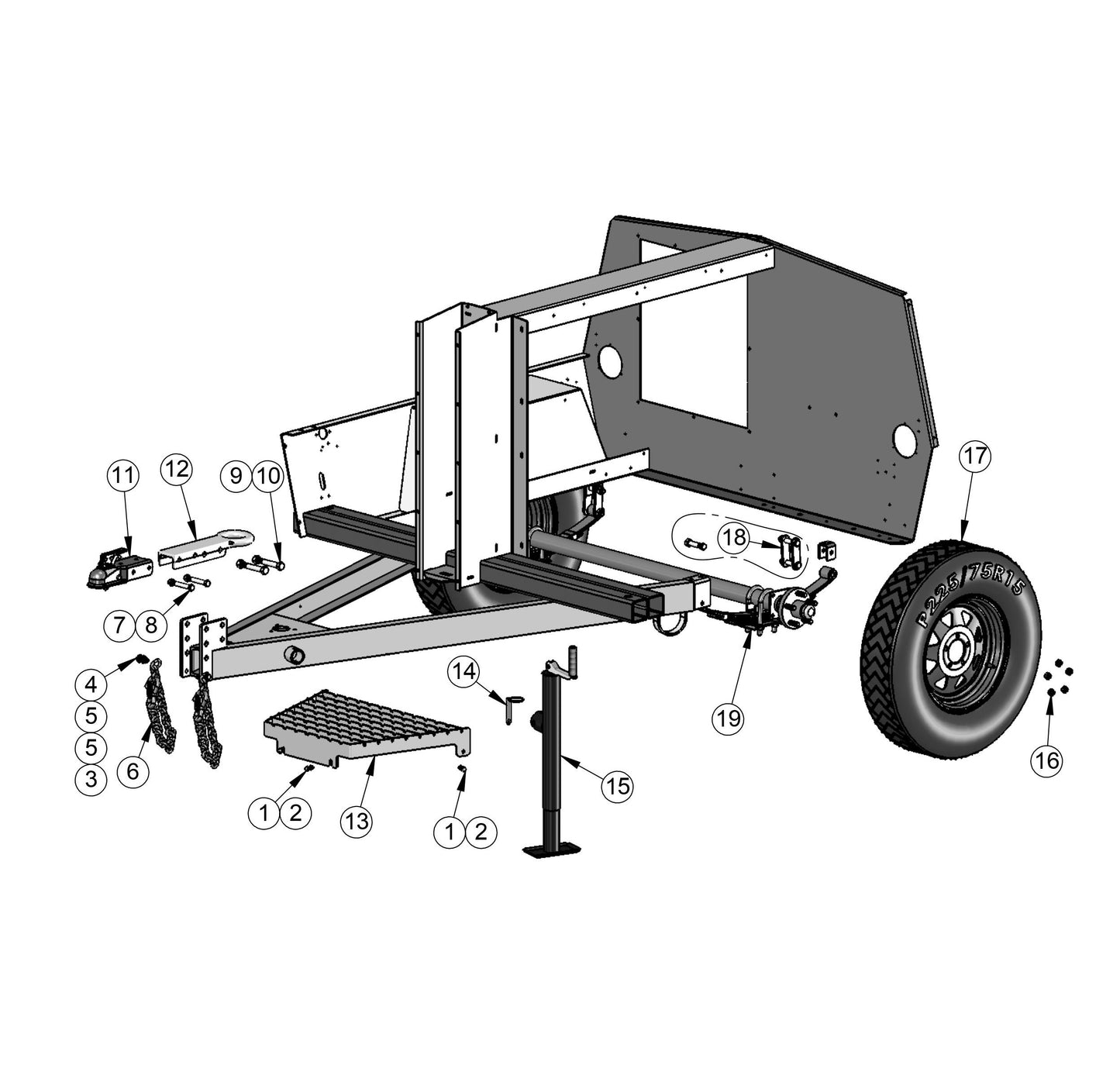 V-Series Maxi-Lite 7.5-8KW-Axle and Hitch Parts By Allmand