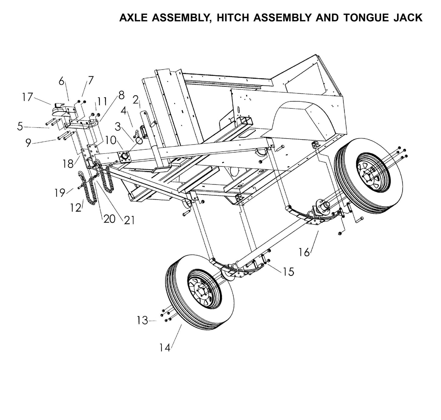 Maxi-Lite 15330 and 20330-Axle Assembly,Hitch Assembly and Tongue Jack Parts By Allmand