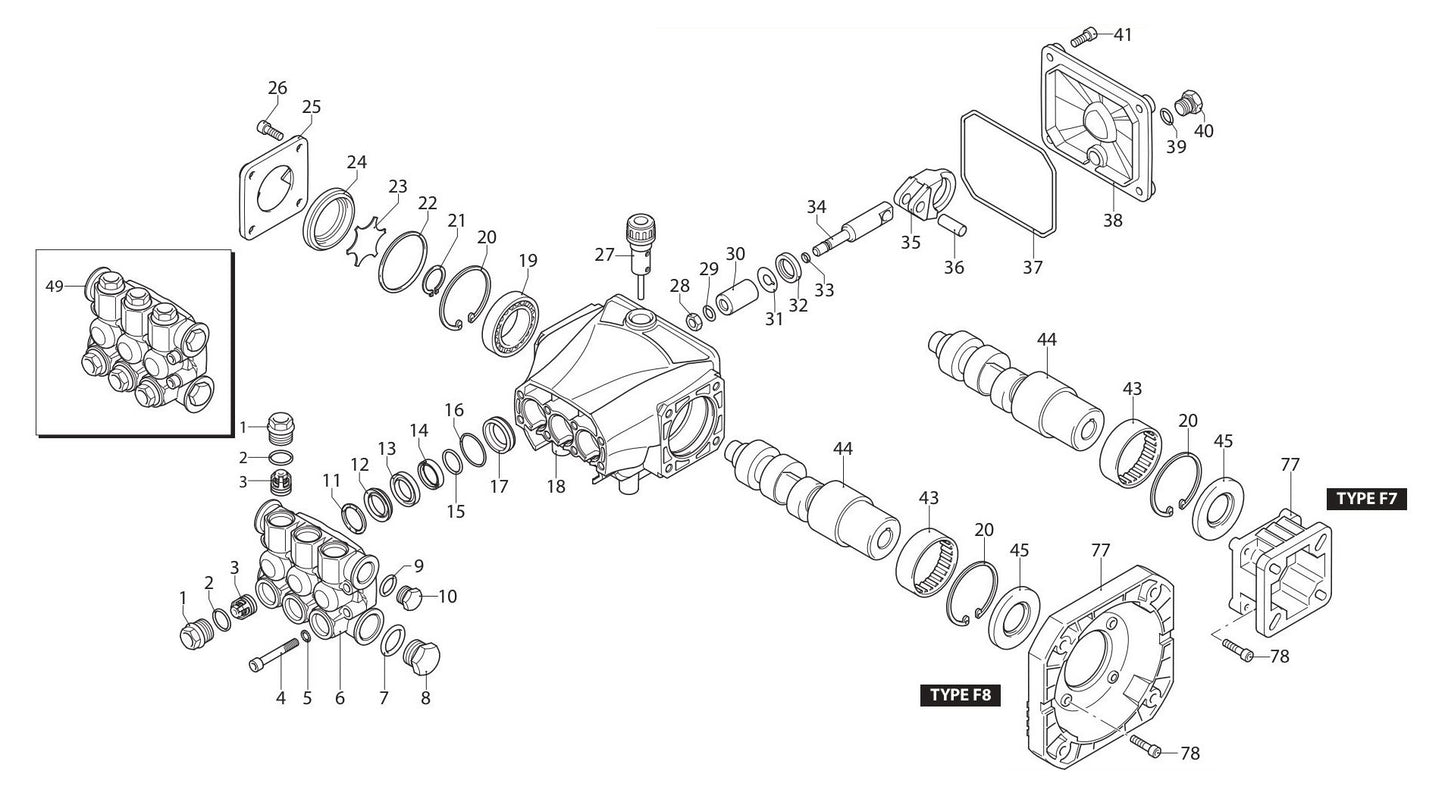 BE B2765VSAS Pressure Washer Pump Breakdown Assembly Parts by BE Power Equipment