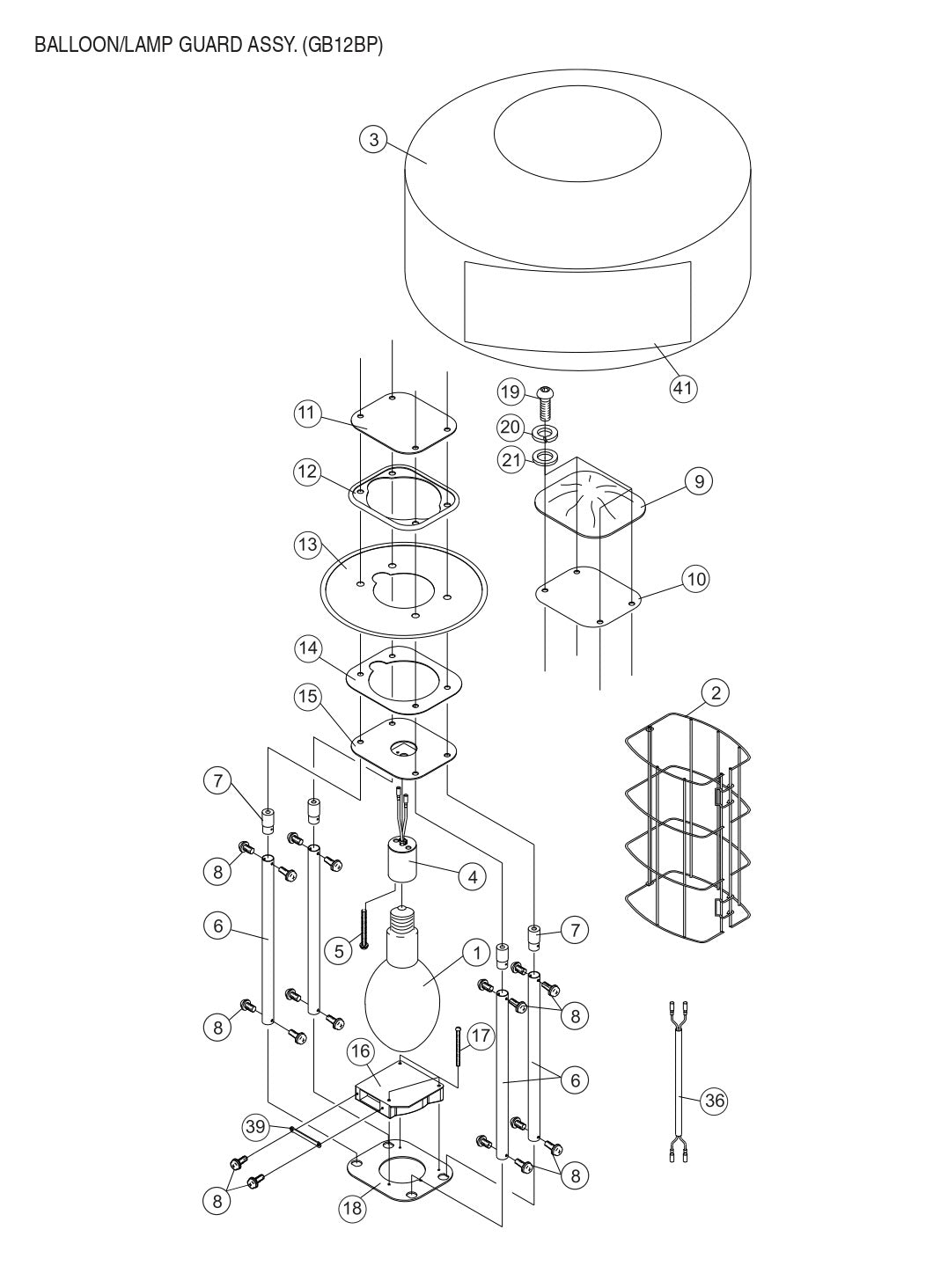 GB12BW/BS/BP Balloon/Lamp Guard Assembly Parts by Multiquip