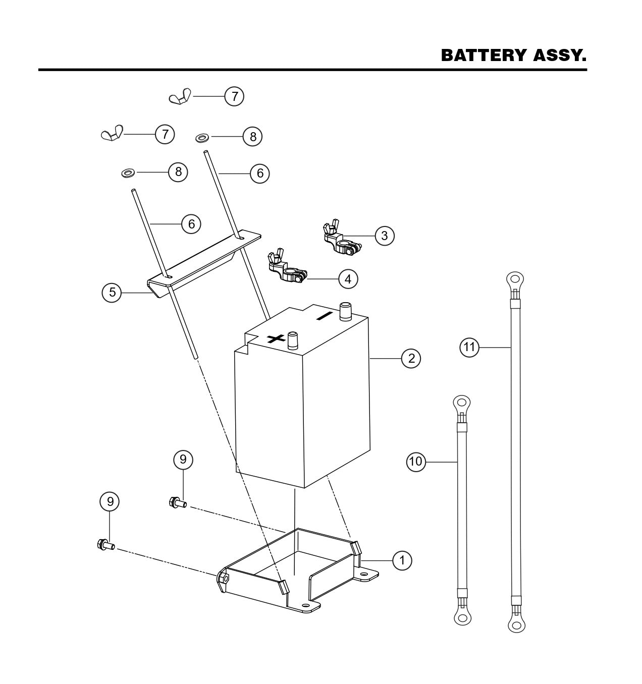 GBX GloBug Lighting System Battery Assembly Parts by Multiquip