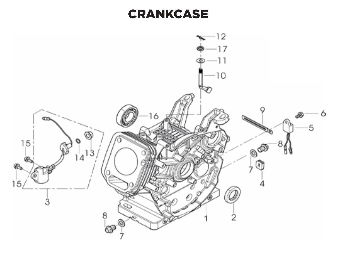 BE BE-6500ER Generator Crankcase Assembly Parts by BE Power Equipment