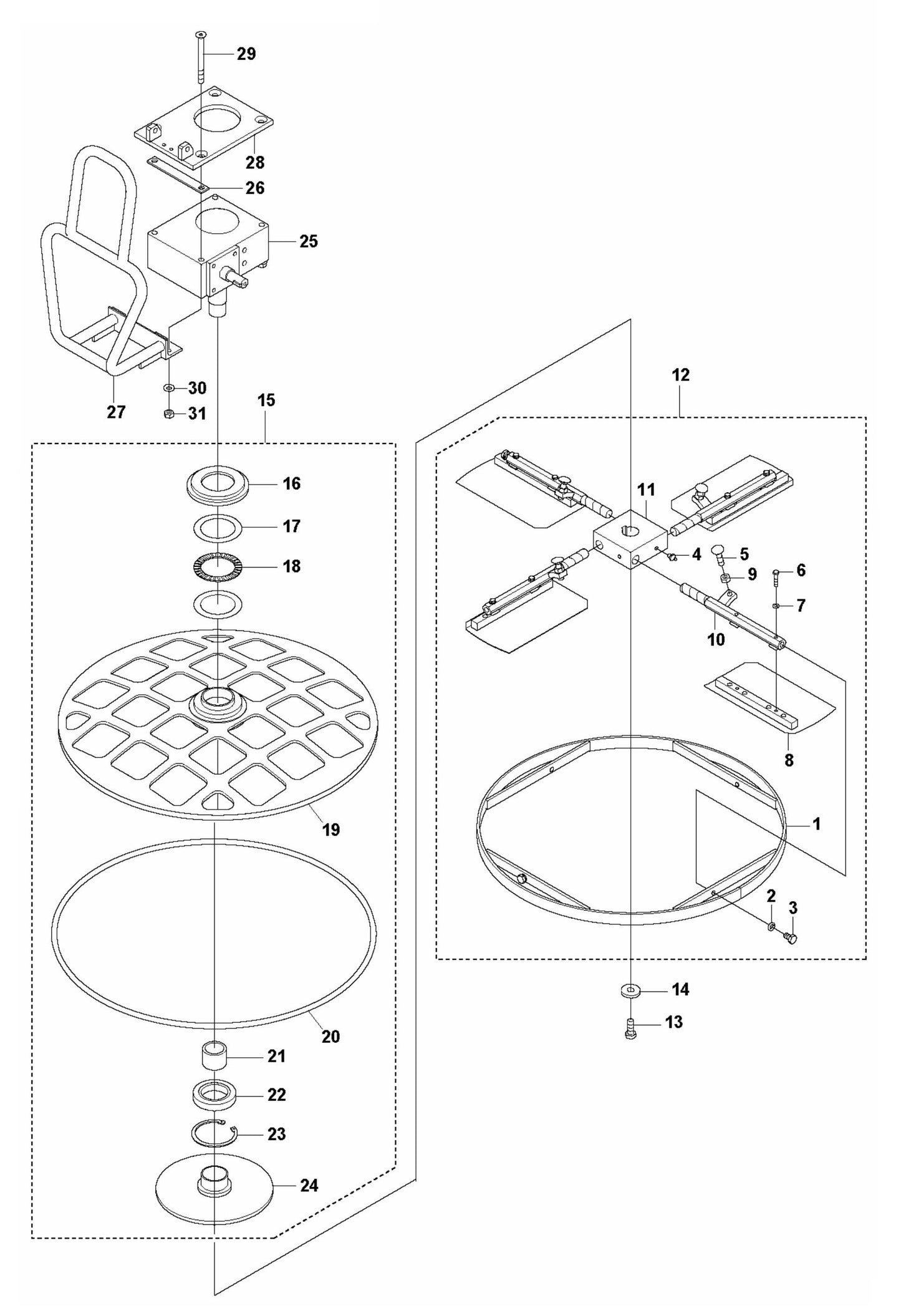 BG 245 E Blade Assembly and Protective Ring Assembly Parts