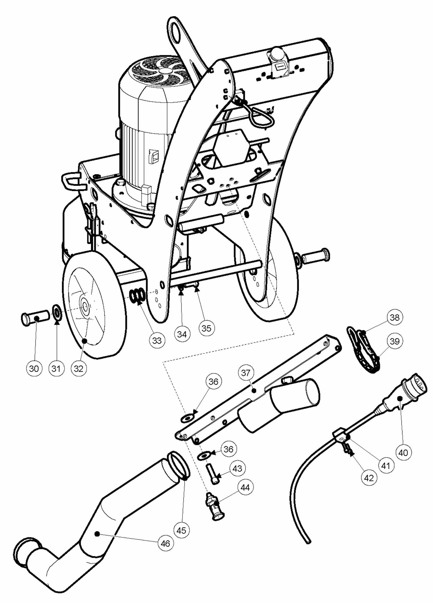 BG 250 P Swing Arm and Wheels Assembly Parts By Husqvarna