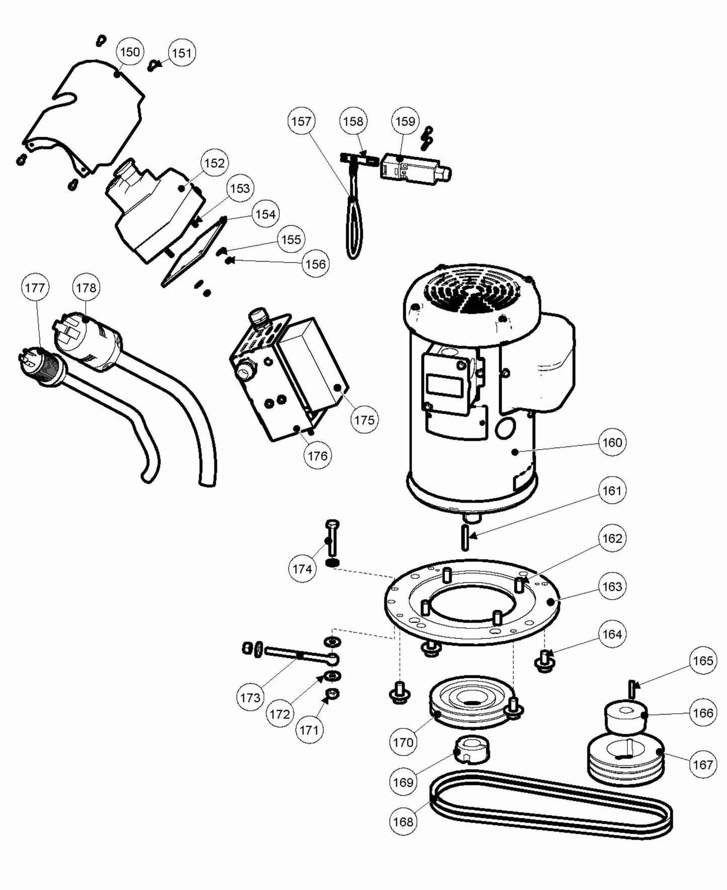 BG 250 P Controls, Motor and Pulleys-US Assembly Parts By Husqvarna