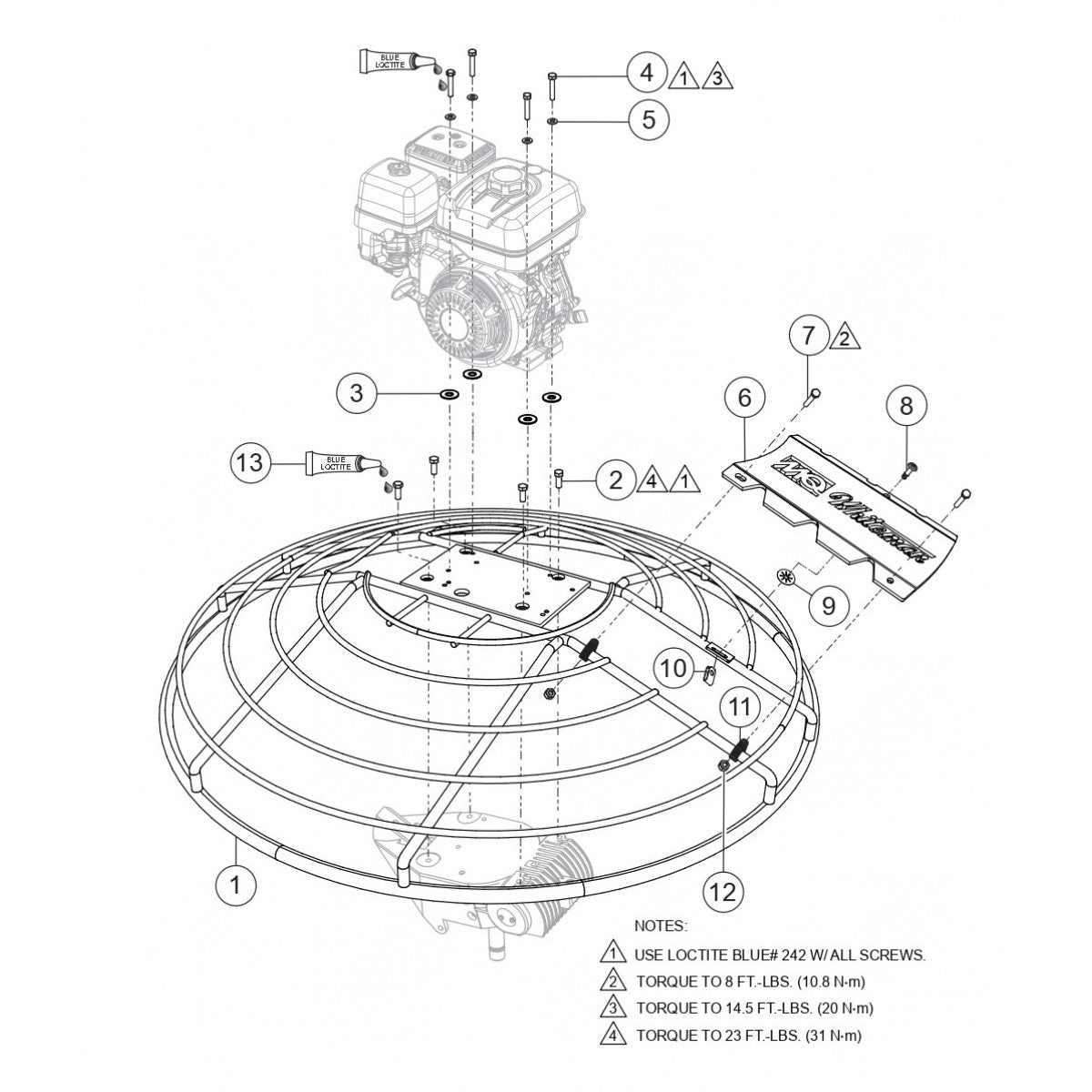 BH90C, BH11C, BS90C Guard Ring And Engine Mounting Assembly Parts
