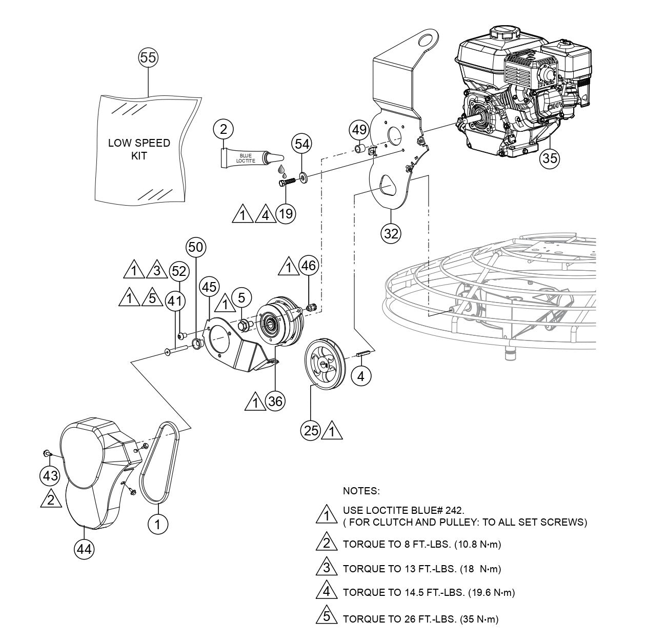 BH11C Engine And Clutch Assembly Parts for BH90C Trowels by Multiquip Whiteman