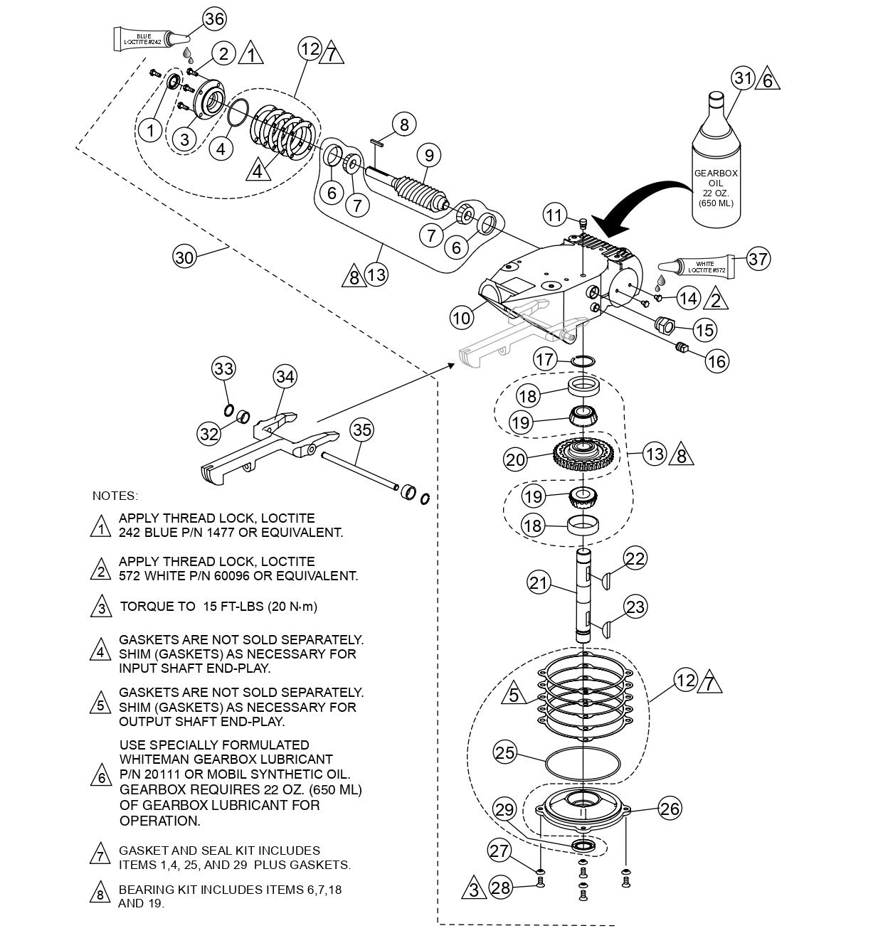 BH11C Gearbox Assembly Parts for BH90C Trowels by Multiquip Whiteman